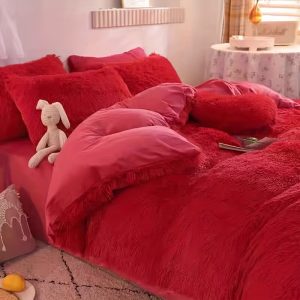 Luxurious Mink Velvet Four-Piece Duvet Cover Set (1 Ultra-Soft Duvet Cover, 1 Soft Flat Sheet, 2 Plush Pillowcases, Excluding Pillow Inserts). Ultimate Warmth With Long Pile Design, Soft Texture, Perfect For Cold Seasons In Bedrooms And Guest Rooms.