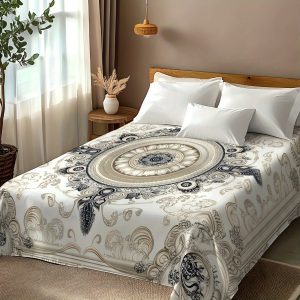 1pc Luxury Cotton Bed Sheet with Elegant Mandala Paisley Pattern, Soft and Skin-Friendly Fabric, Comfortable for Bedroom, Guest Room, Hotel, Dorm - 100% Cotton, 32 Thread Count, Digital Print, Plain Weave, Machine Washable