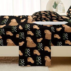 Cute Capybara Flower Bedding Capybara-Lovers Soft Microfiber Bed Sheets Wildlife Super Soft Bedding Set 1 Fitted Sheet, 1 Flat Sheet, 2 Pillow Cases