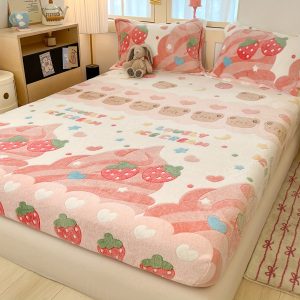 1pc Soft Flannel Snowflake Fleece Cute Cartoon Print Bedding, Secure Fit, Non-Displacement, Machine Washable, Polyester, 180-200gsm, 11.42inch Height