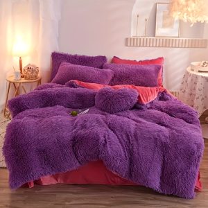 Luxurious Winter Four-piece Set, Mink Velvet Four-piece Set, Fluffy And Skin-friendly, Includes One Flat Sheet, One Duvet Cover, And Two Pillowcases. Warm And Thick, Made Of Long Plush Material, Comfortable And Soft.