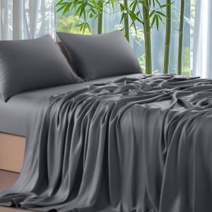 4 Pieces Pure Bamboo Bed Sheet Set, Viscose Derived From Bamboo Cooling Sheets Set, Luxury Soft Deep Pocket 16