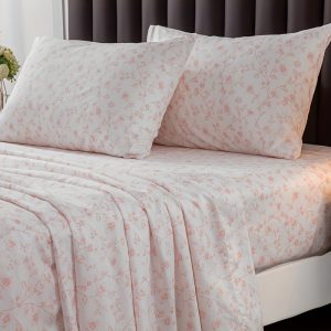 Pink Floral Sheets, 16 Inch Deep Pocket Sheets, Pattrn Bed Sheets Soft Breathable Cute Aesthetic Shabby Chic Bed Sheets, Oeko-Tex Certificated