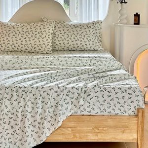 Green Leaf Sheets, 16 Inch Deep Pocket Sheets, Leaf Bed Sheets Soft Breathable Cute Aesthetic Shabby Chic Bed Sheets, Oeko-Tex Certificated