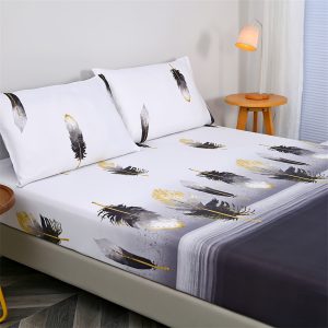 Feather Print Microfiber Bed Sheet Set with Pillowcases - Breathable All-Season Sanded Fabric, Machine Washable, Includes 1 Fitted Sheet and 2 Pillowcases (No Pillow Core), Bedroom Decor - Polyester 100%, 80-85g Lightweight Sheets