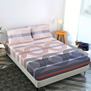 Top-Rated 3pcs Geometric Round Line Stripe Printed Bedding Set, Soft and Comfortable, Suitable for Bedroom, Guest Room, One Piece Fitted Sheet + Two Pillowcases, Without Core