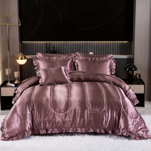 Silk Like Silky Comforter Set With Sheet Set Satin Bedding Comforter Set Silky Ruffle Pattern Home Deocr Luxury Silky Comforter Set With 1 Cushion Cover 200g Microfiber Filling Soft Lightweight For All Season